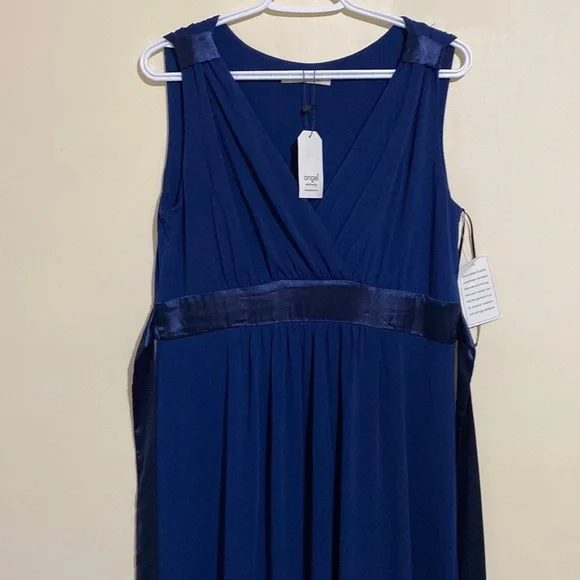 Angel Maternity Dark Navy Maternity Evening Maxi Dress Sleeveless  L - Picture 5 of 13